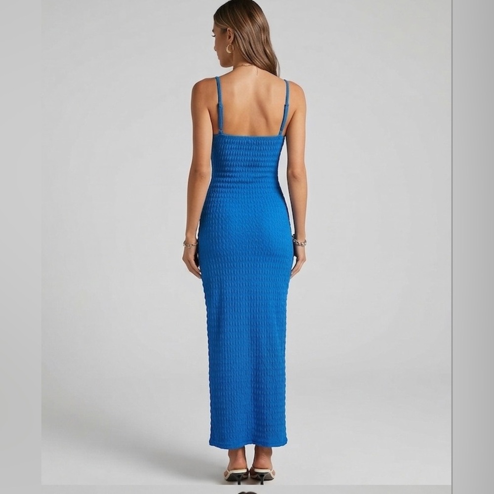 Boho Rippled Texture Cut-Out Maxi Dress Blue - Picture 7 of 11